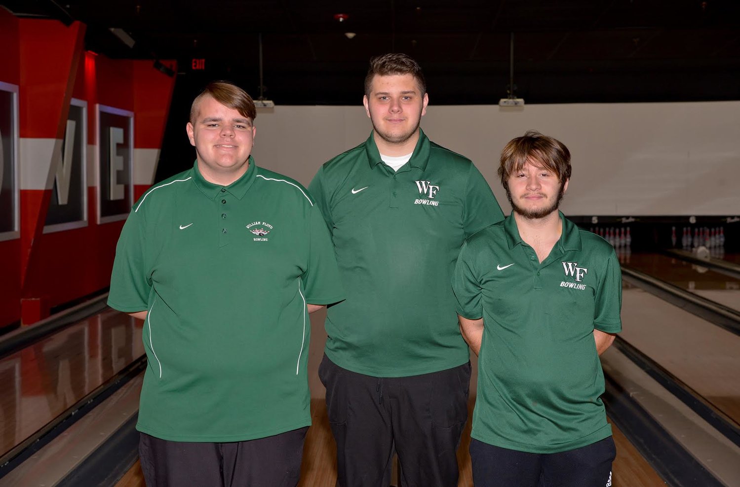 William Floyd High School varsity bowling team seniors (l-r): Alex Ramoska, Alex Hope and Brian Hodder.